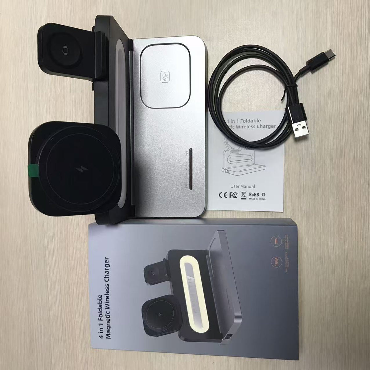 Folding three-in-one wireless charger