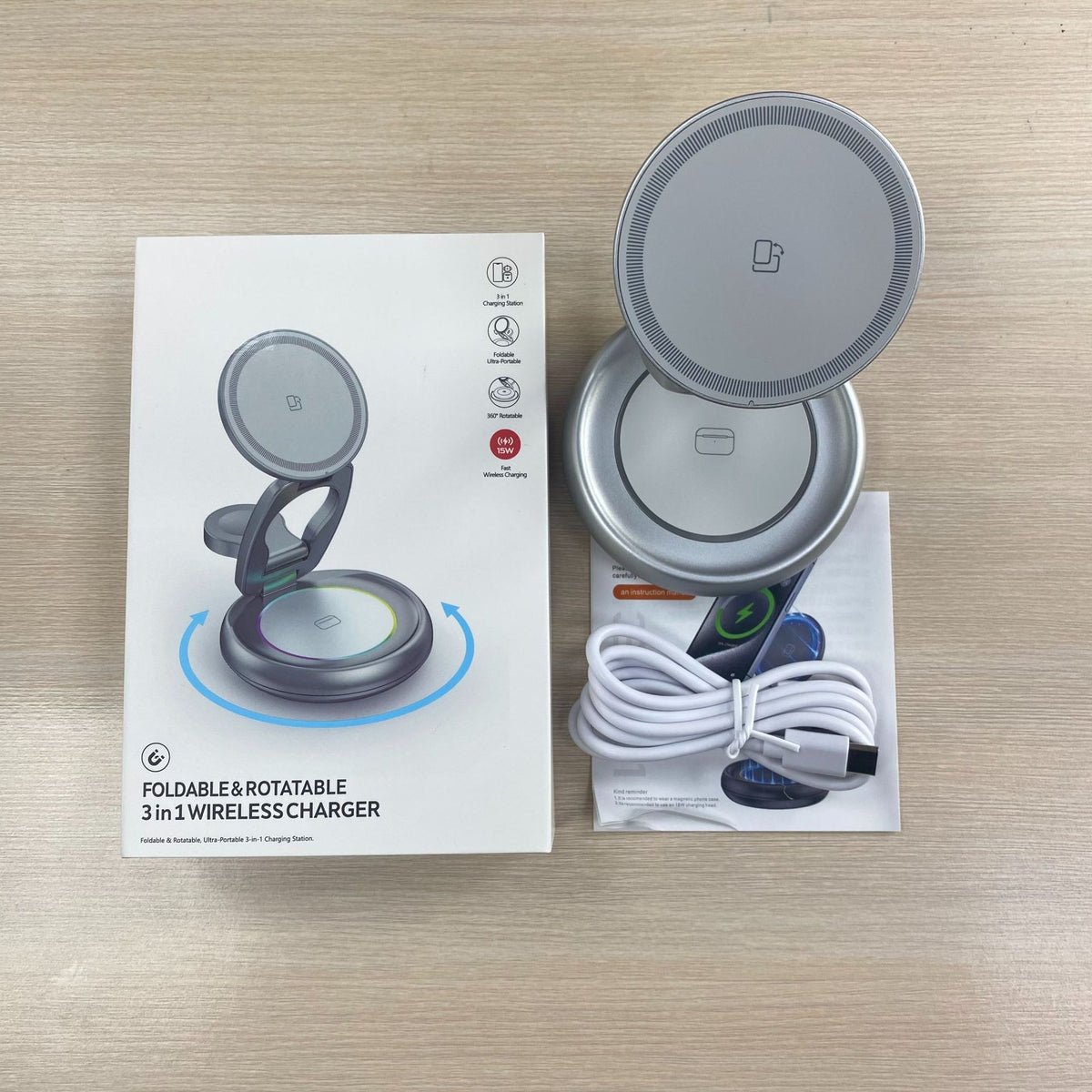 Folding three-in-one wireless charger