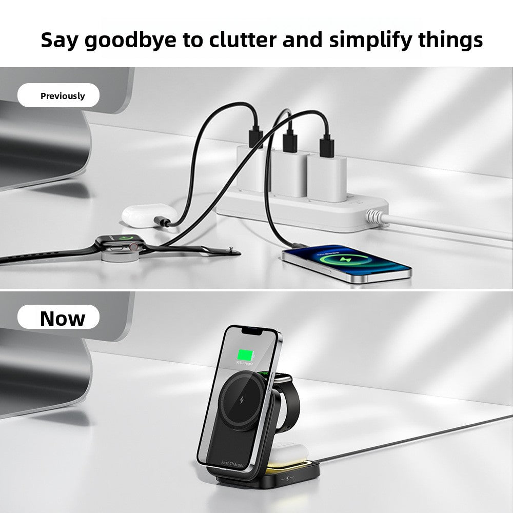 Folding three-in-one wireless charger