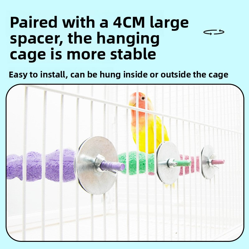 Parrot stands on the pole to sharpen its claws