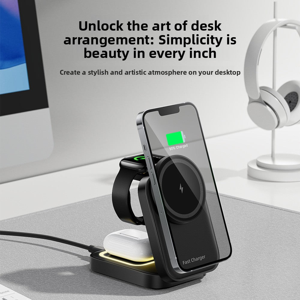 Folding three-in-one wireless charger